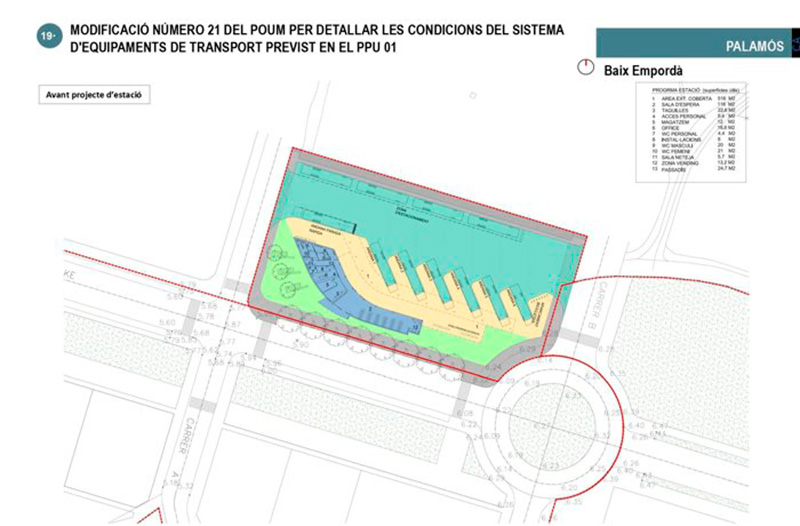 Mapa amb la ubicació de la nova estació de busos de Palamós