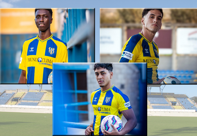 Lamin Khan, Valentín i Soham, nous fitxatges del Degà. (Foto: Palamós CF).