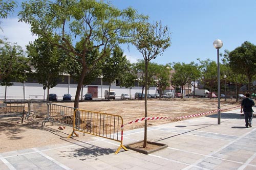 La plaça del Suro en obres.