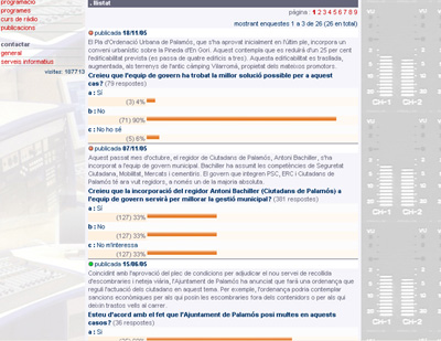 Una de les pàgines del web de Ràdio Palamós.