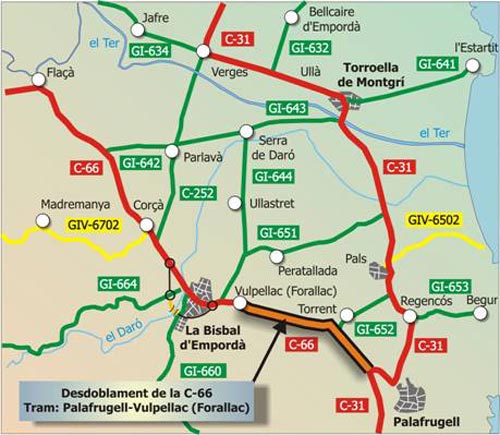 Esquema del desdoblament de la C-66 en el tram entre Llofriu i Vulpellac.