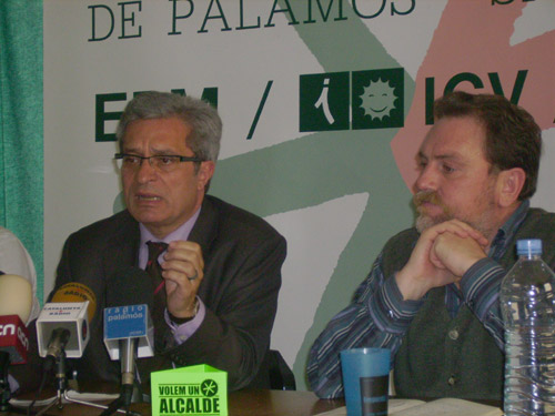 Joan Saura i Josep Espadalé, ahir a Palamós.