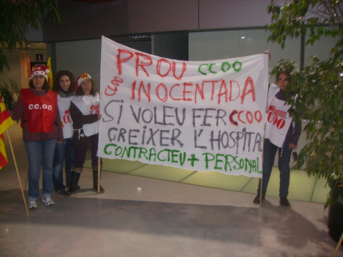 Membres de CCOO, el dia de la visita de la consellera Geli.