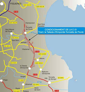 Traçat de les obres de la C-31 entre La Tallada i Torroella de Fluvià.