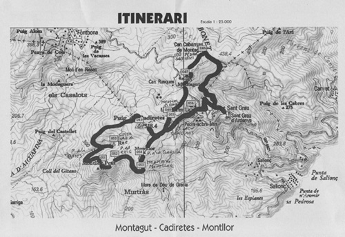 Plànol de l'itinerari de la Ruta Megalítica.