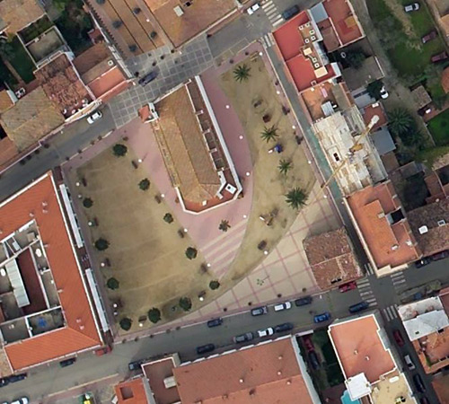 Vista aèria de la plaça de la Llibertat de Sant Antoni.