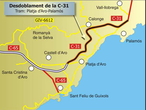 Traçat del desdoblament de la C-31 entre Palamós i Platja d'Aro.