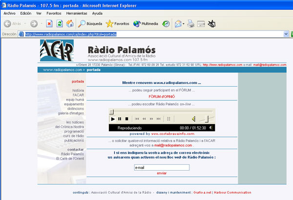 Una de les primeres cares que va tenir fa uns anys el lloc web de Ràdio Palamós.