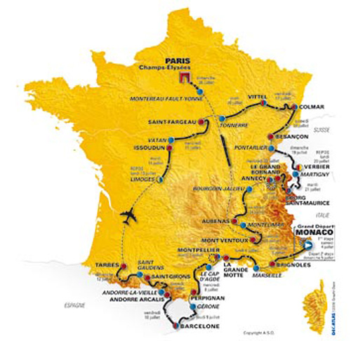 Gràfic del recorregut d'enguany del Tour de França.