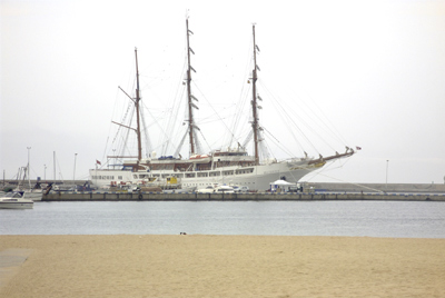 Un creuer amarrat al moll comercial del port de Palamós.