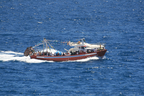 L'embarcació 'Germans Gras', en la processó de diumenge.
