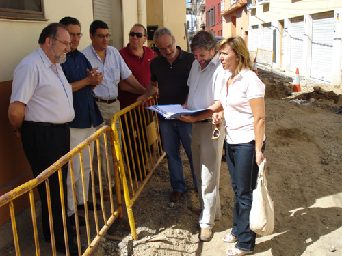 Visita d'obres al carrer de la Rutlla Baixa, aquest matí.