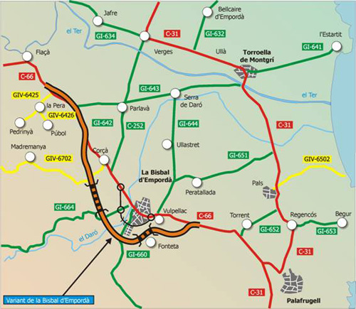 El traçat que proposa la Generalitat per a la variant de La Bisbal.