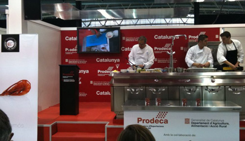 Preparació de la Gamba de Palamós que s'ha degustat avui a Alimentària.