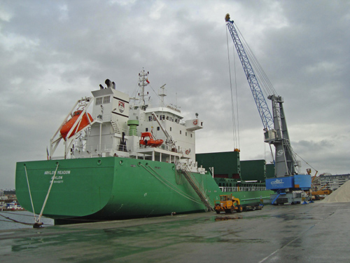 El vaixell de càrrega irlandés Arklow Meadow al port de Palamós.