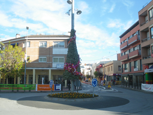 L'arbre que Fecotur ha posat al giratori de Correus.