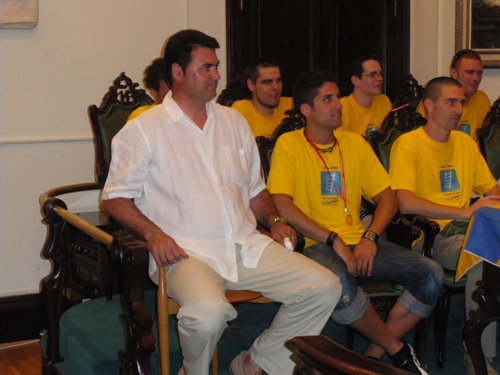 El president del CE Palamós, José Luis García, en un acte a l'Ajuntament de Palamós.