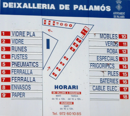Panell de distribució de la deixalleria municipal de Palamós.
