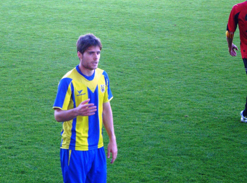 El jugador del Palamós CF, Eduard Subirana, en el darrer partit contra el Reus.