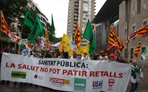 Manifestació del personal sanitari contra la retallada de pressupost públic.