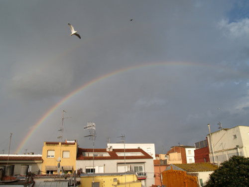 L'Arc de Sant Martí ha aparegut enmig d'aquest dia plujós a Palamós.