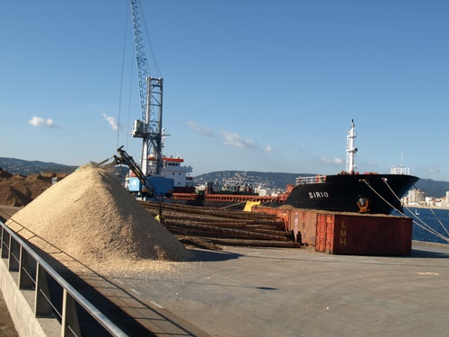 El vaixell Sirio carregant al port de Palamós, aquest matí.