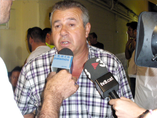 El president del Palamós CF, Miquel Aguilar, en acabar el partit d'ahir.