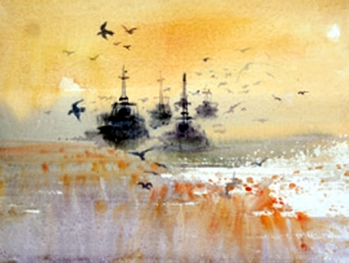 Una de les obres que es poden veure a l'exposició del Museu de la Pesca.