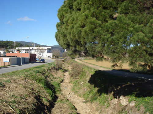 La riera de Bell-lloc, ja neta, al seu pas pel barri de Pla d'es Pla.