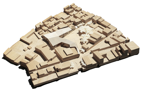 Maqueta de la reordenació de l'Arbreda, amb l'Edifici de la Ciutadania.