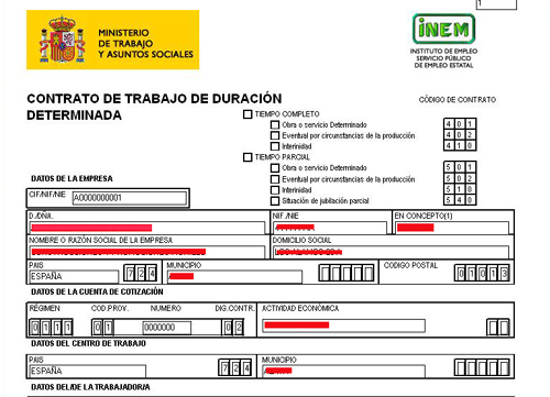 Model de contracte de treball.