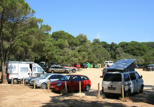 Vehicles aparcats a la pineda d'en Gori.