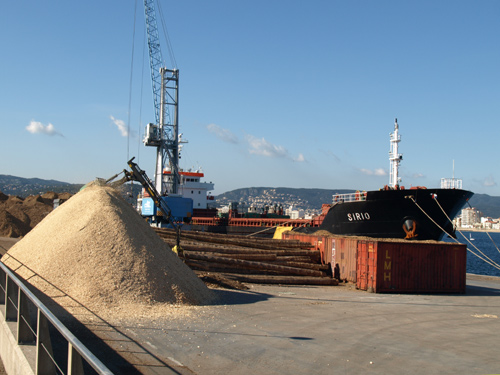 Càrrega de biomassa al port de Palamós, en una imatge d'arxiu