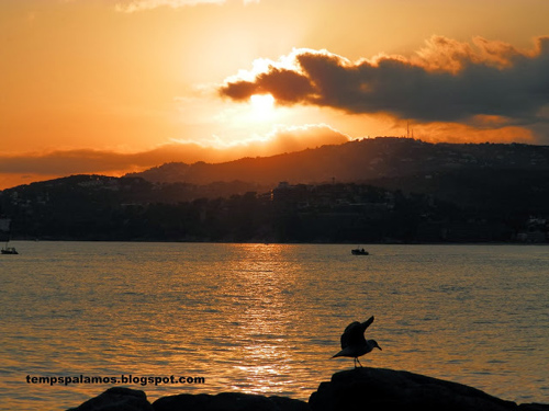 Posta de sol a Palamós, ahir a la tarda.