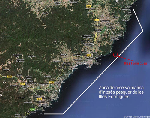 Delimitació de la reserva Illes Formigues-Costa Brava.