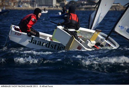 Aquesta és la foto d'Alfred Farré durant l'Optimist Trophy 2013. (Foto: A. Farré)
