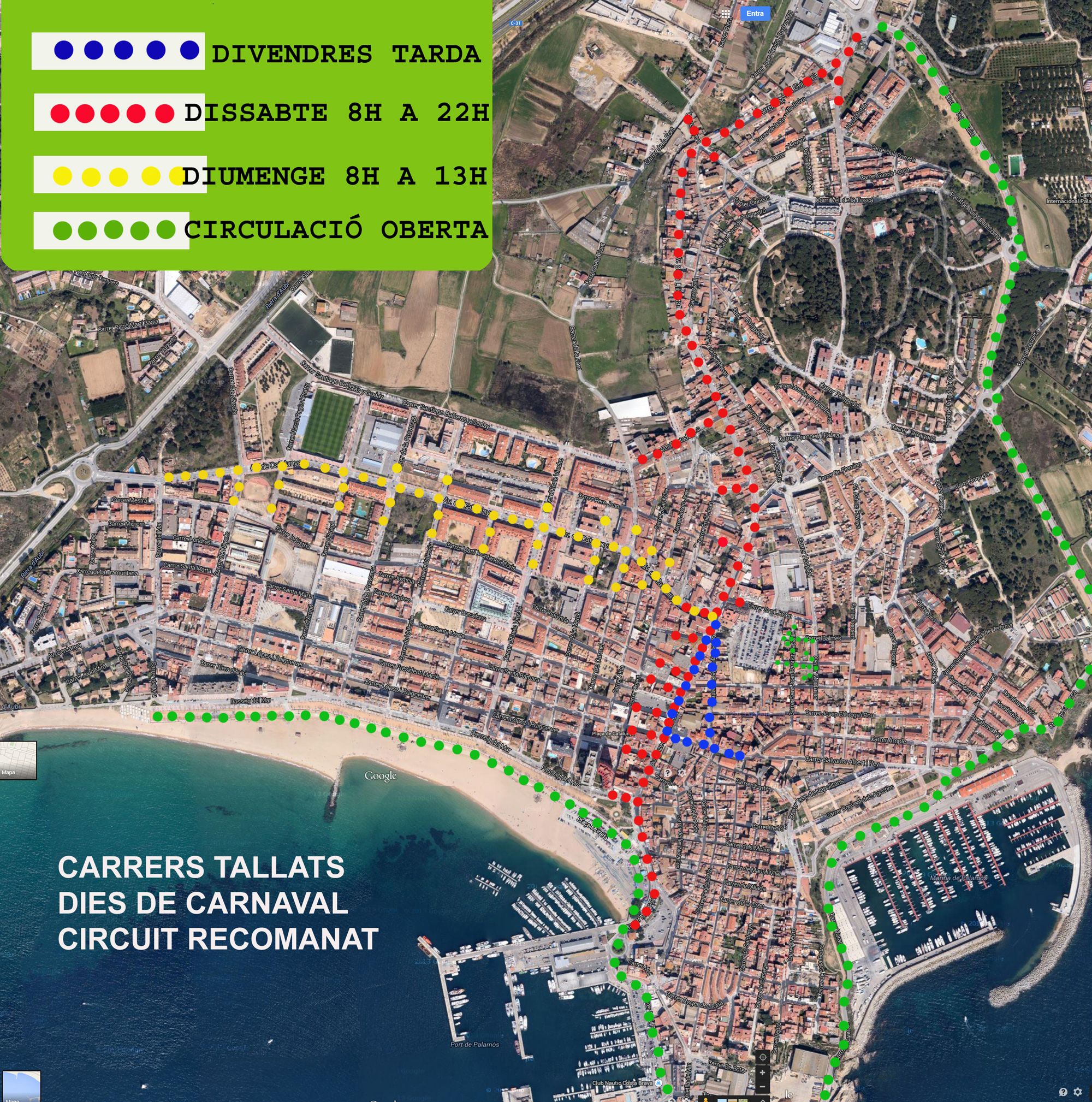 Plànol amb els carrers afectats pels actes de Carnaval.