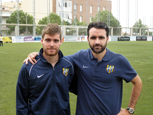 Els jugadors del Palamós CF, Eduard Subirana i Javi Revert.