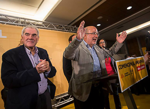 El candidat per Girona Terricabras celebrant la nit electoral d'ahir. Foto ERC