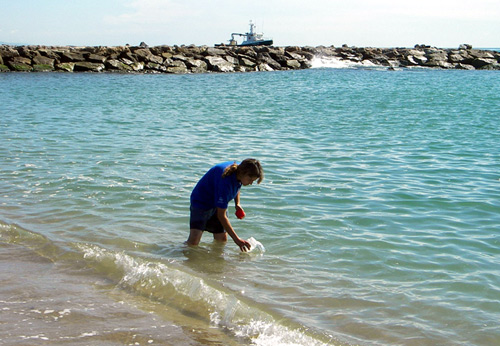 Un inspector agafa una mostra d'aigua de mar. (Foto: ACA).