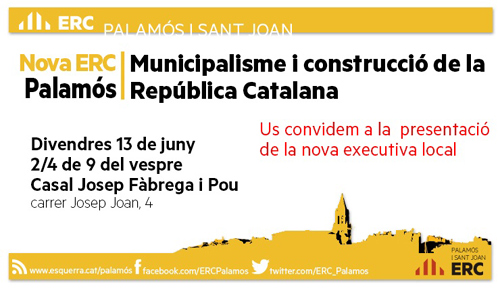 Convocatòria a l'acte que organitza ERC per a presentar la nova executiva de Palamós.