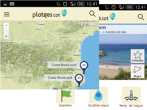 Diverses imatges del nou aplicatiu de platges de l'ACA.