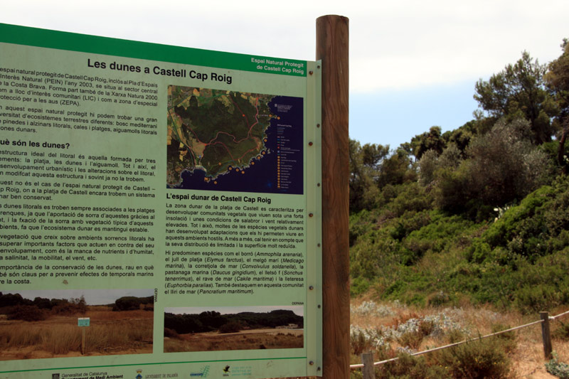 Cartell informatiu a la platja de Castell. (Foto: Ràdio Palamós).
