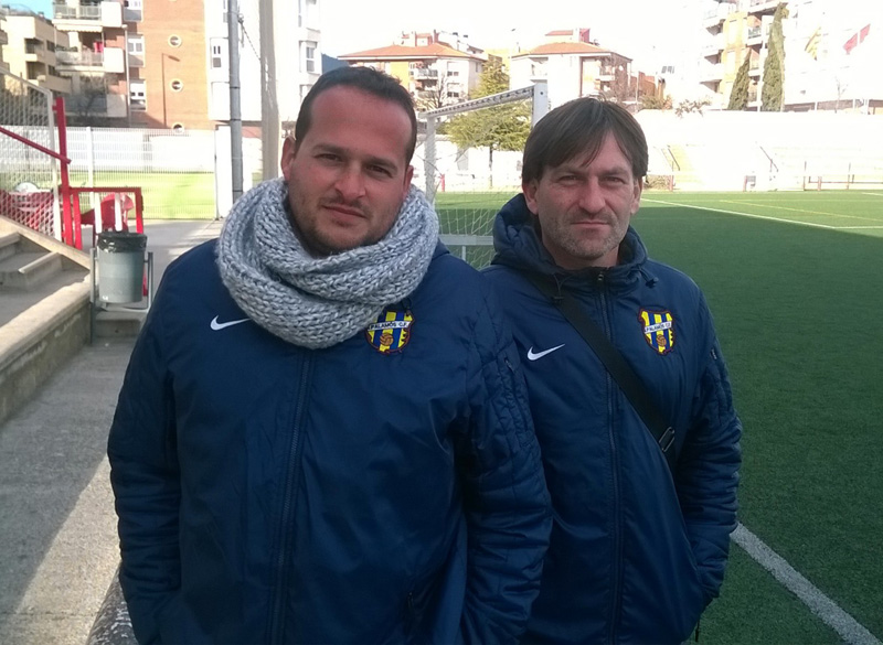 Els tècnics del Palamós Club de Futbol. (Foto: Ramon Ribas)
