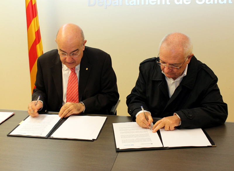 Signatura del conveni entre el Govern i Bancs d'Aliments. (Foto: Generalitat de Catalunya.)