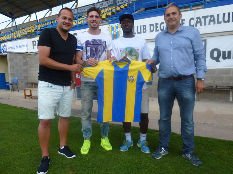 Manzano i Dembelley, entre Joan Mármol i Joan Pau Pérez, ahir durant la seva presentació.