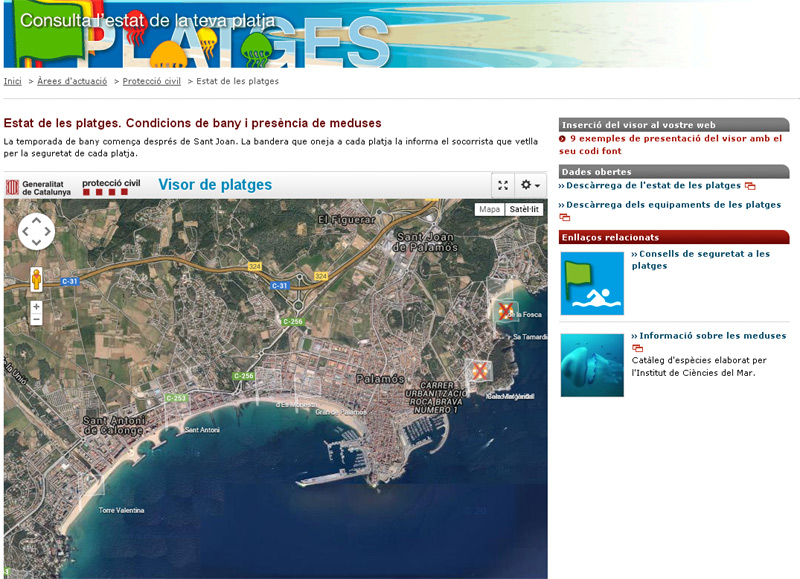 El web de platges de Protecció Civil de la Generalitat.