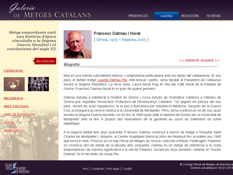 Galeria dedicada a Francesc Dalmau en el web del Col·legi de Metges.