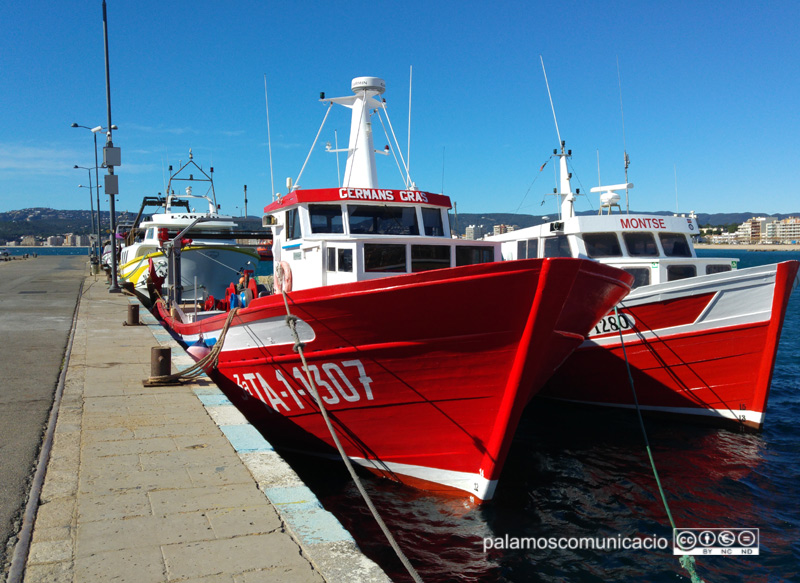 Barques de pesca amarrades al moll del port de Palamós.