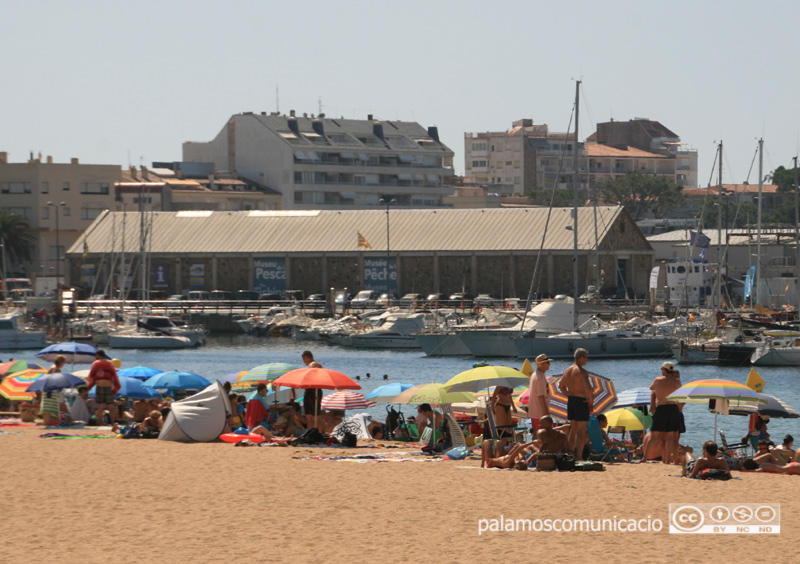 Una imatge de banyistes a la platja Gran de Palamós.